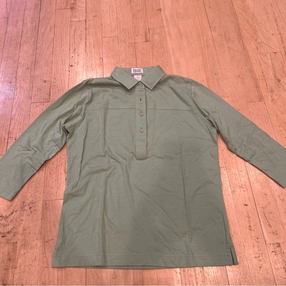 Leon Levin Appleseeds 1/2  Button Up Shirt Womens Size Small Green 3/4 Sleeve - Picture 1 of 3